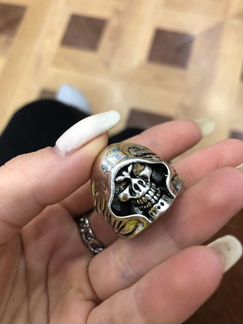 Кольцо мужское череп с камнями