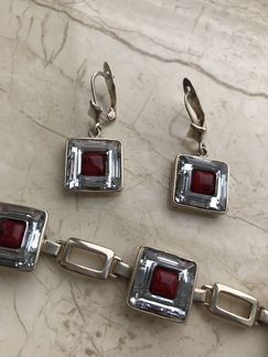 Серебряные серьги и браслет